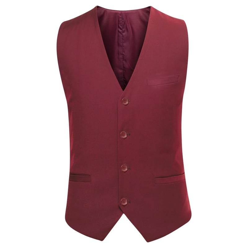 YFFUSHI Men's 3 Piece Suit Sets Slim Fit One Button Blazer with Vest & Pants, Professional Business Wedding Suits Red Wine - Image 4